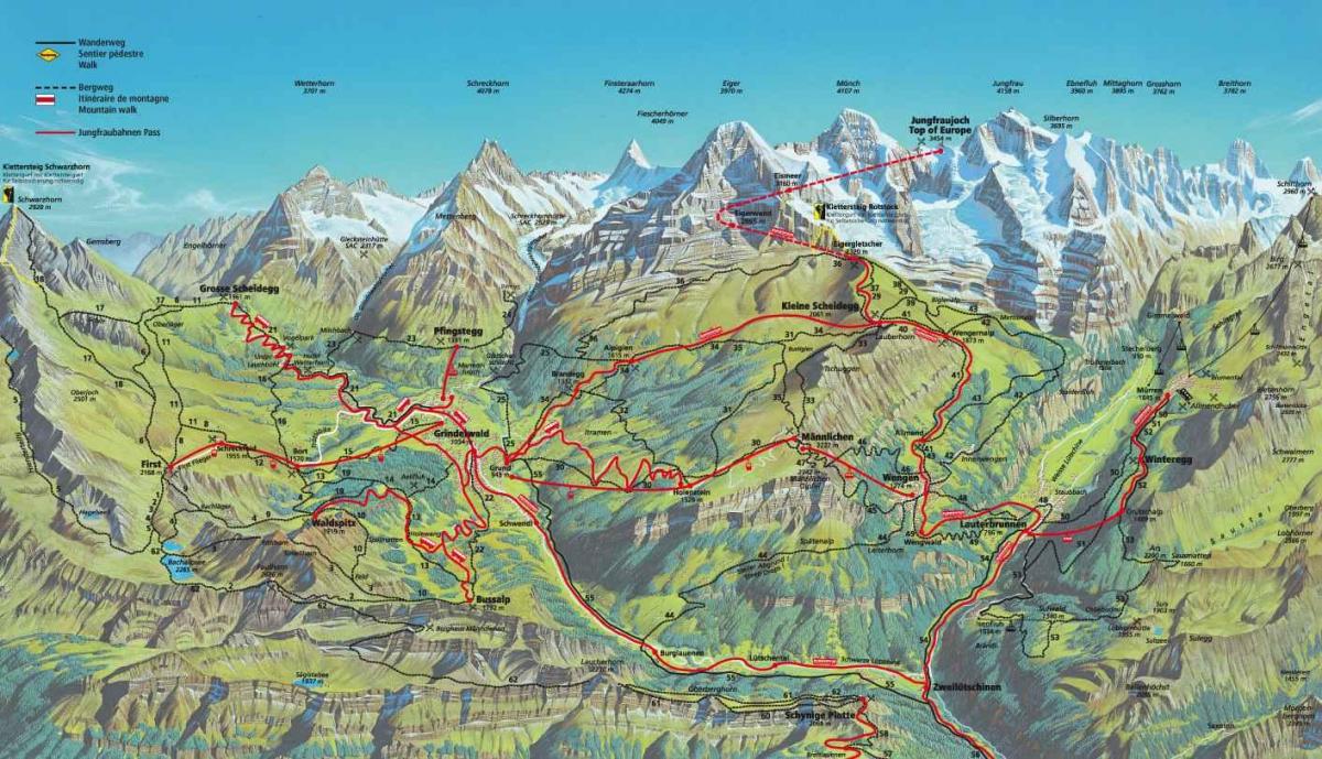 mappa di mappa dei sentieri in svizzera