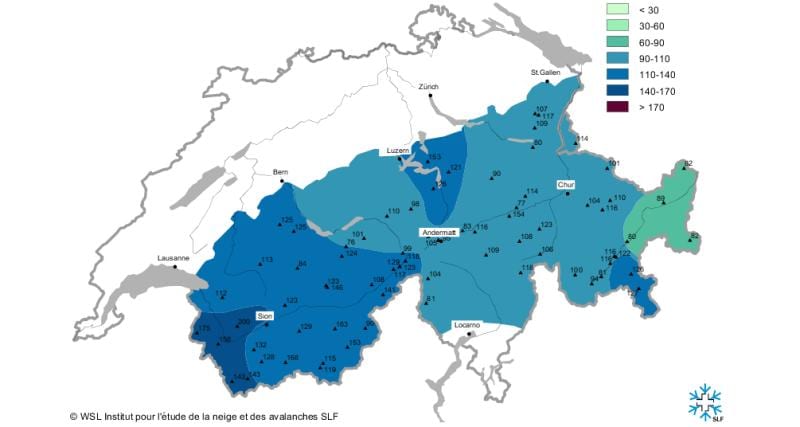 mappa della mappa della neve svizzera
