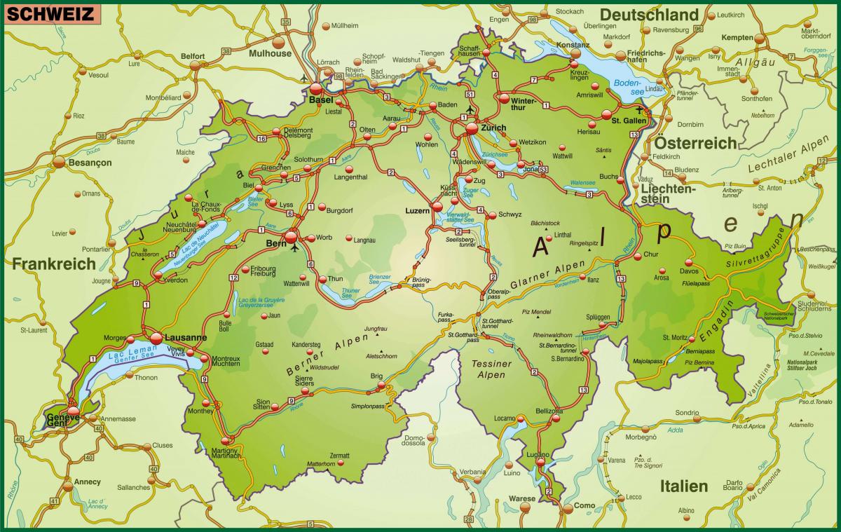 mappa di mappa stradale di basilea, svizzera