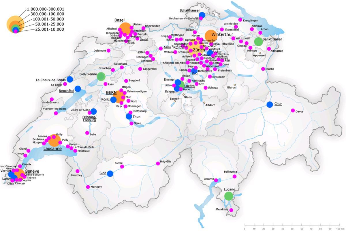 svizzera mappa con le principali città
