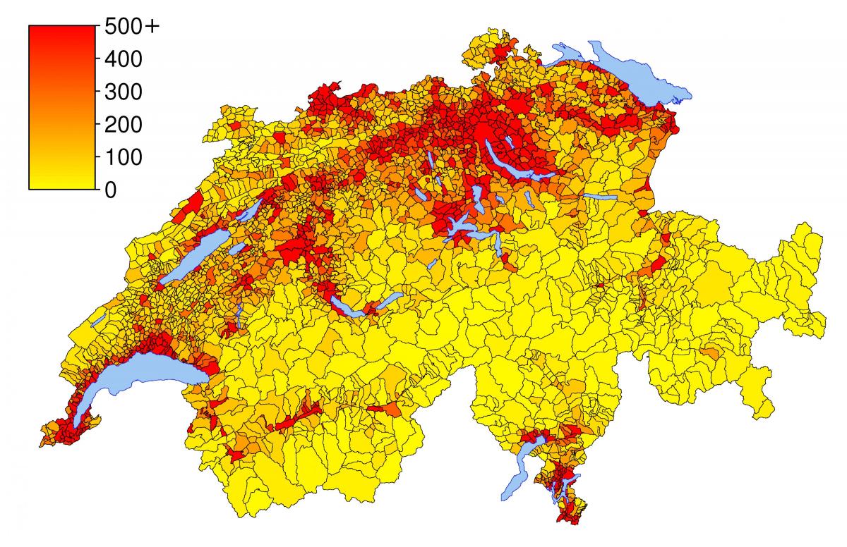 svizzera densità di popolazione mappa