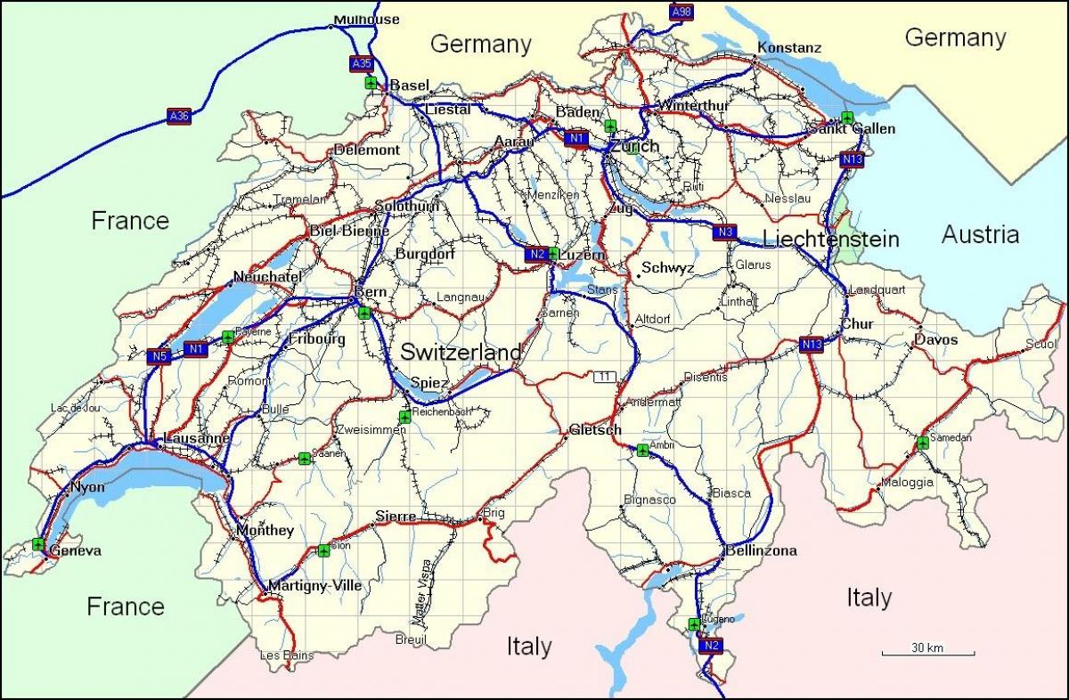 mappa della svizzera montagne