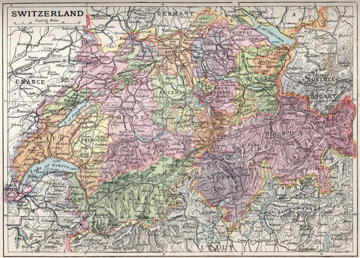 mappa di vecchia mappa della svizzera
