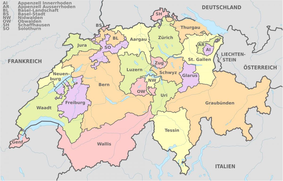 mappa di svizzera e dintorni