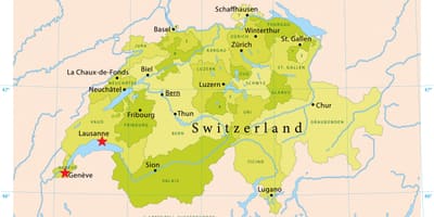 Mappa del lago di ginevra, svizzera
