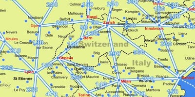 Mappa della svizzera, la mappa per distanze